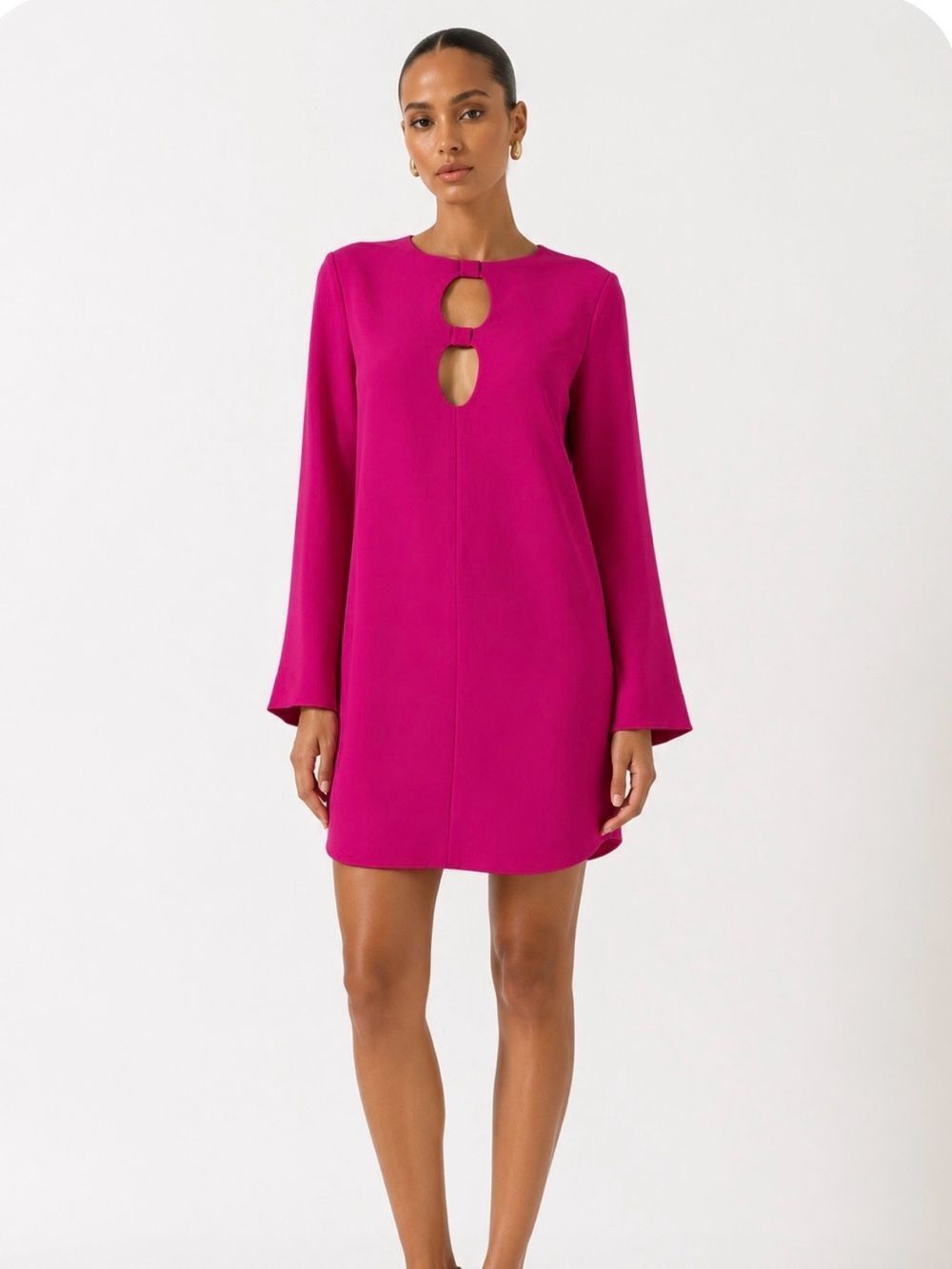 ZARA Hot Pink Long-Sleeve Shift Dress with Double Keyhole Size Large